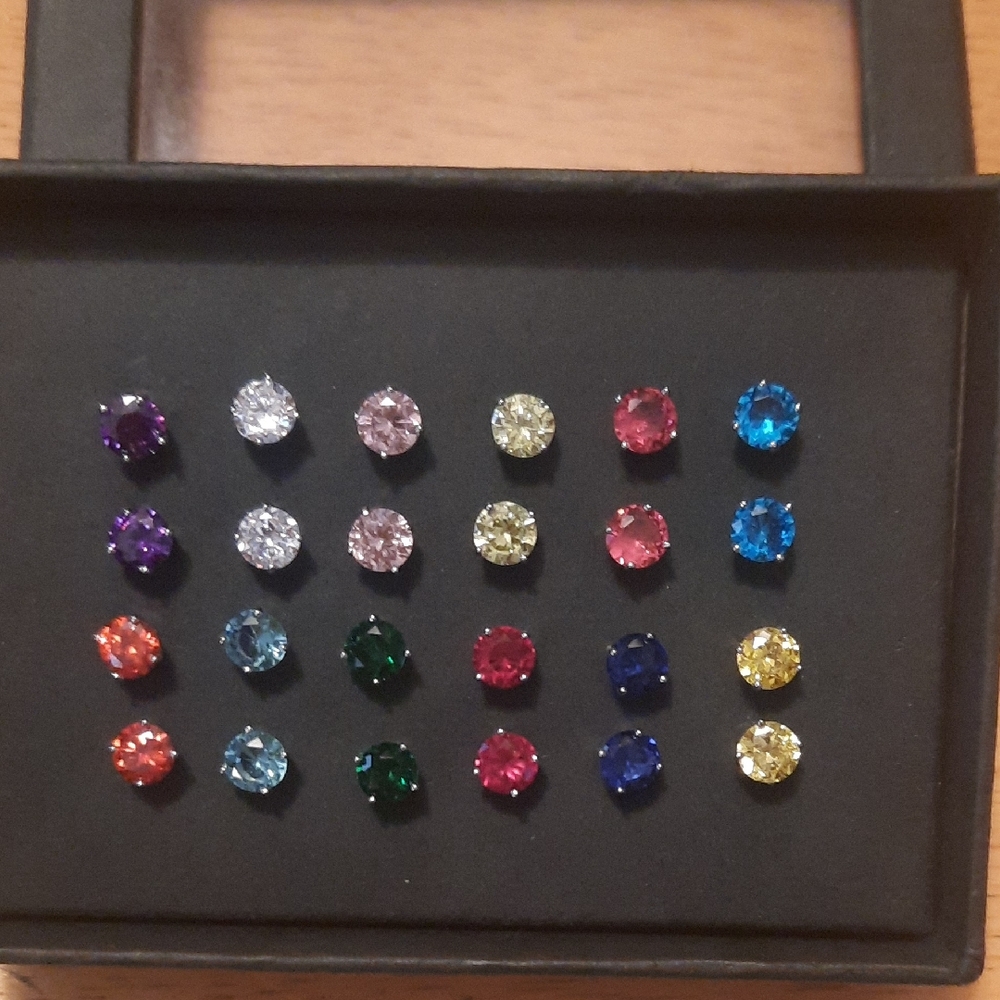 Elegant Multi-Color Stud Earring Set. 925.
